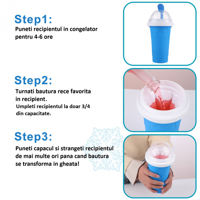PAHAR DIN SILICON SLUSHY-CUP CU RACIRE RAPIDA PENTRU PREPARARE ICE JUICEMILKSHAKESLUSHY, FROZEN MAGIC SQUEEZE CUP, ROZ/ALBASTRU, 250 ML, emag slush [5]