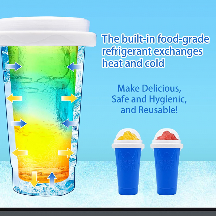 PAHAR DIN SILICON SLUSHY-CUP CU RACIRE RAPIDA PENTRU PREPARARE ICE JUICEMILKSHAKESLUSHY, FROZEN MAGIC SQUEEZE CUP, ROZ/ALBASTRU, 250 ML, emag slush [6]
