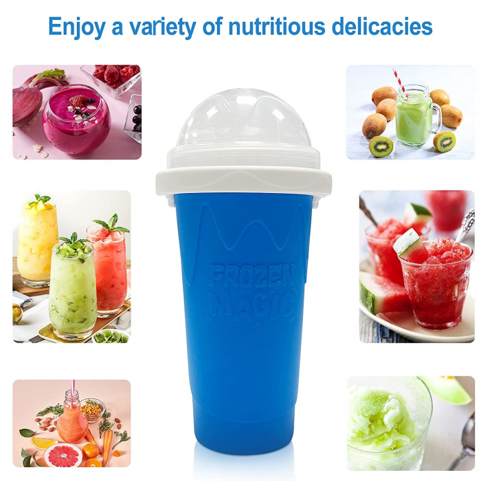 PAHAR DIN SILICON SLUSHY-CUP CU RACIRE RAPIDA PENTRU PREPARARE ICE JUICEMILKSHAKESLUSHY, FROZEN MAGIC SQUEEZE CUP, ROZ/ALBASTRU, 250 ML, emag slush [8]