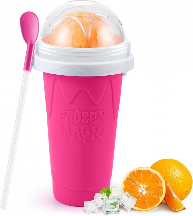 PAHAR DIN SILICON SLUSHY-CUP CU RACIRE RAPIDA PENTRU PREPARARE ICE JUICEMILKSHAKESLUSHY, FROZEN MAGIC SQUEEZE CUP, ROZ/ALBASTRU, 250 ML, emag slush [6]