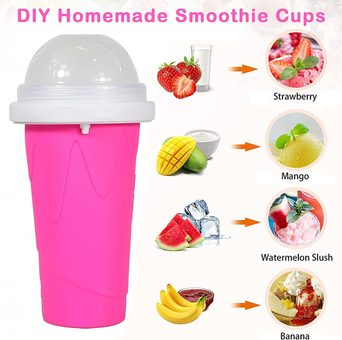 PAHAR DIN SILICON SLUSHY-CUP CU RACIRE RAPIDA PENTRU PREPARARE ICE JUICEMILKSHAKESLUSHY, FROZEN MAGIC SQUEEZE CUP, ROZ/ALBASTRU, 250 ML, emag slush [8]