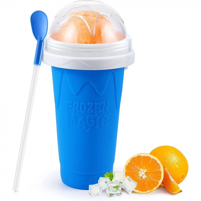 PAHAR DIN SILICON SLUSHY-CUP CU RACIRE RAPIDA PENTRU PREPARARE ICE JUICEMILKSHAKESLUSHY, FROZEN MAGIC SQUEEZE CUP, ROZ/ALBASTRU, 250 ML, emag slush [7]