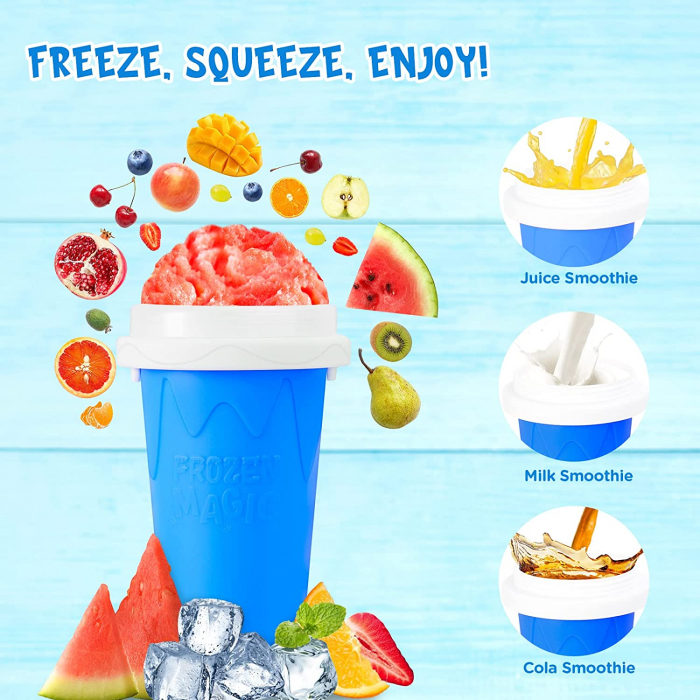 PAHAR DIN SILICON SLUSHY-CUP CU RACIRE RAPIDA PENTRU PREPARARE ICE JUICEMILKSHAKESLUSHY, FROZEN MAGIC SQUEEZE CUP, ROZ/ALBASTRU, 250 ML, emag slush [4]