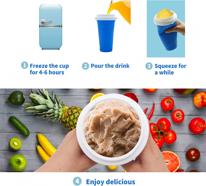 PAHAR DIN SILICON SLUSHY-CUP CU RACIRE RAPIDA PENTRU PREPARARE ICE JUICEMILKSHAKESLUSHY, FROZEN MAGIC SQUEEZE CUP, ROZ/ALBASTRU, 250 ML, emag slush [9]