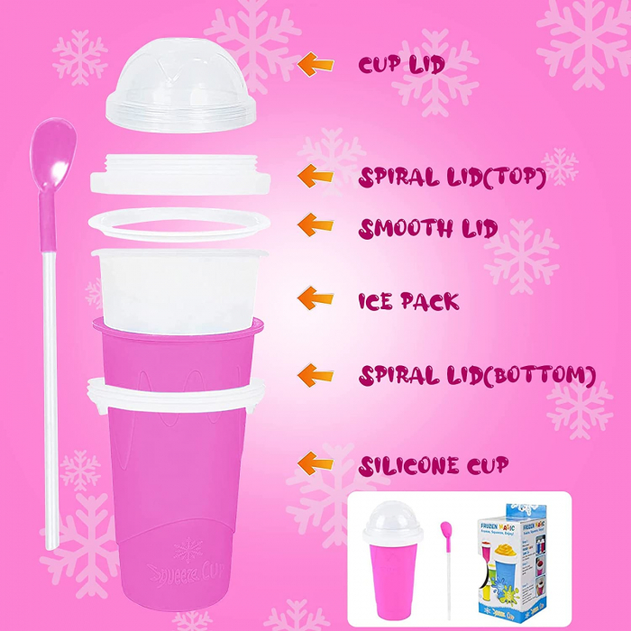 PAHAR DIN SILICON SLUSHY-CUP CU RACIRE RAPIDA PENTRU PREPARARE ICE JUICEMILKSHAKESLUSHY, FROZEN MAGIC SQUEEZE CUP, ROZ/ALBASTRU, 250 ML, emag slush [4]
