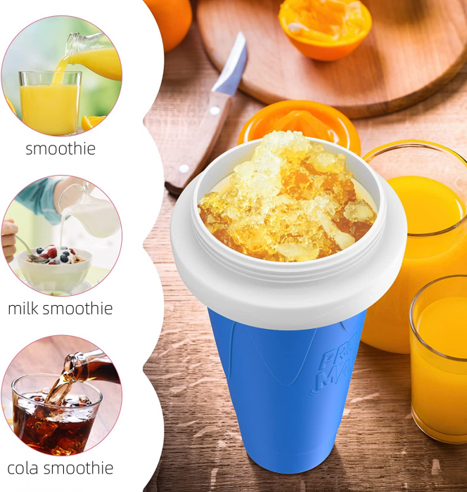 PAHAR DIN SILICON SLUSHY-CUP CU RACIRE RAPIDA PENTRU PREPARARE ICE JUICEMILKSHAKESLUSHY, FROZEN MAGIC SQUEEZE CUP, ROZ/ALBASTRU, 250 ML, emag slush [2]