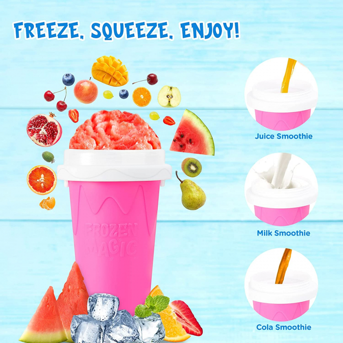 PAHAR DIN SILICON SLUSHY-CUP CU RACIRE RAPIDA PENTRU PREPARARE ICE JUICEMILKSHAKESLUSHY, FROZEN MAGIC SQUEEZE CUP, ROZ/ALBASTRU, 250 ML, emag slush [2]