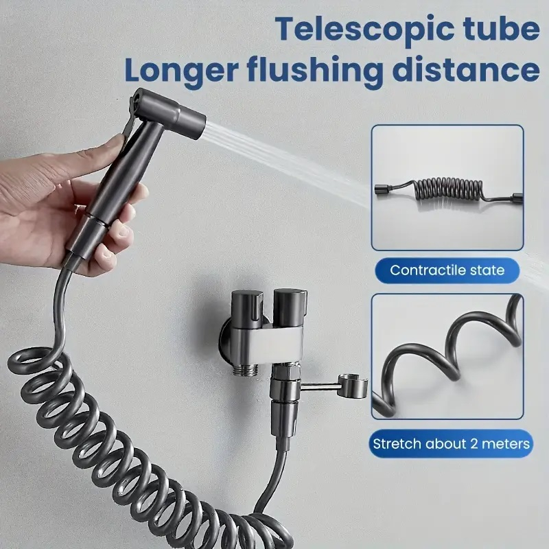 Pistol Pulverizator Pentru Toaleta/Bideu Din Otel Inoxidabil Cu Furtun de 1.4 m Si Supapa De Apa Cu Control Dublu, Gri Cromat, Luxer Adaptor Bideu Adaptor wc bideu Adaptor bideu pentru wc accesoriu pentru bideu robinet bideu cap de dus pentru bideu para dus pentru bideu set de dus pentru bideu baterie bideu pulverizator bideu [11]