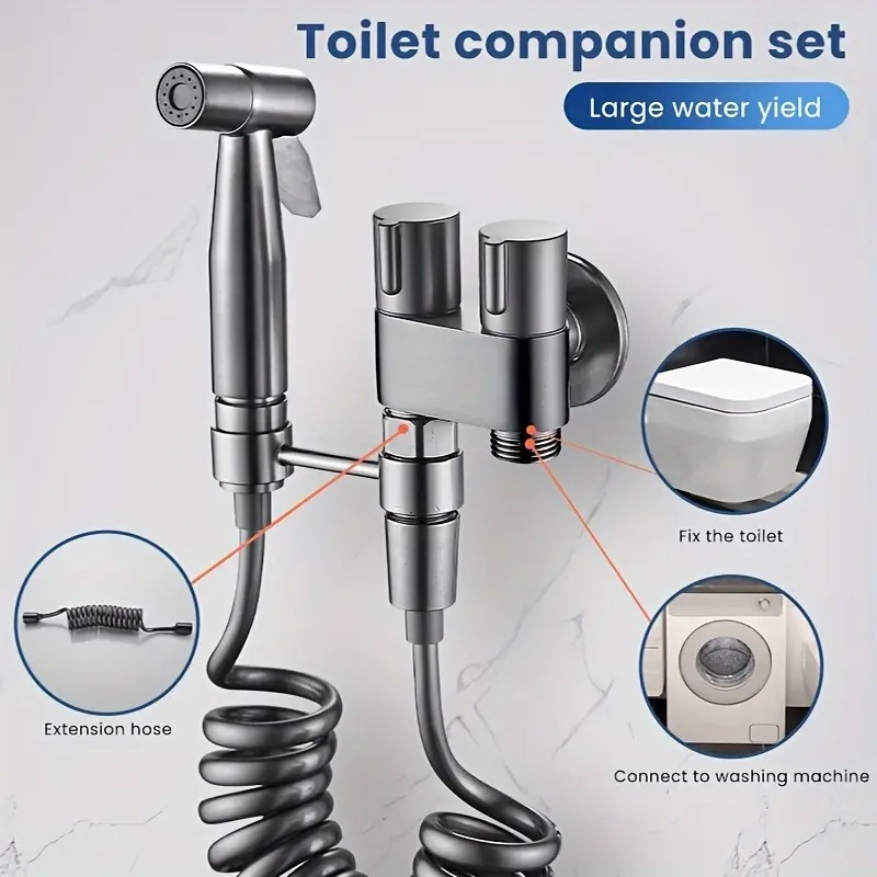 Pistol Pulverizator Pentru Toaleta/Bideu Din Otel Inoxidabil Cu Furtun de 1.4 m Si Supapa De Apa Cu Control Dublu, Gri Cromat, Luxer Adaptor Bideu Adaptor wc bideu Adaptor bideu pentru wc accesoriu pentru bideu robinet bideu cap de dus pentru bideu para dus pentru bideu set de dus pentru bideu baterie bideu pulverizator bideu [10]