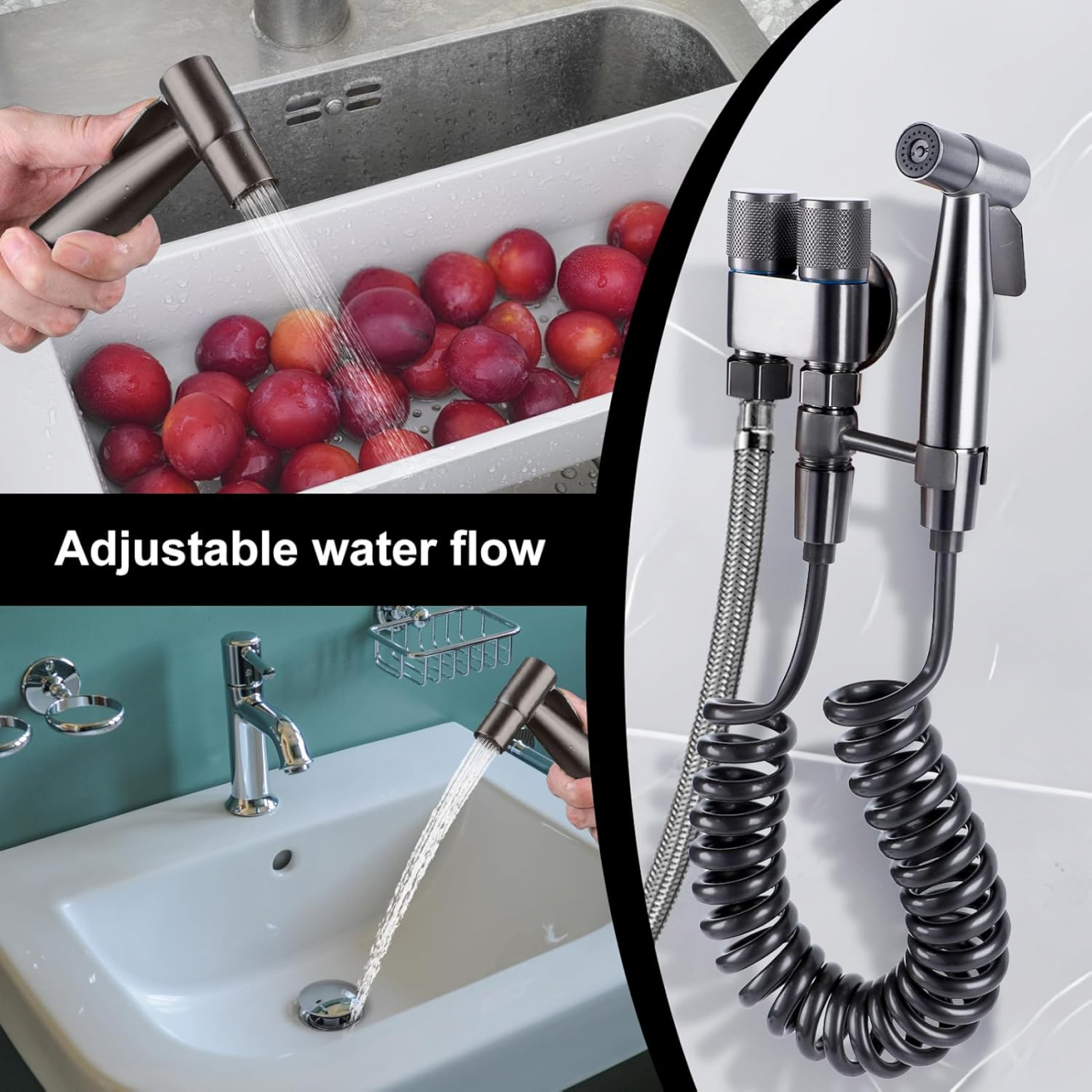 Pistol Pulverizator Pentru Toaleta/Bideu Din Otel Inoxidabil Cu Furtun de 1.4 m Si Supapa De Apa Cu Control Dublu, Gri Cromat, Luxer Adaptor Bideu Adaptor wc bideu Adaptor bideu pentru wc accesoriu pentru bideu robinet bideu cap de dus pentru bideu para dus pentru bideu set de dus pentru bideu baterie bideu pulverizator bideu [8]