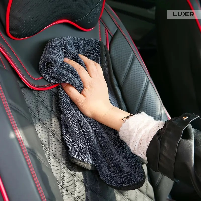 Prosop din microfibră Luxer cu 2 fețe pentru spălare, uscare, ceruire și detailing auto, dimensiuni 90x60 cm, negru, ultra-absorbant și delicat cu vopseaua mașinii. [7]