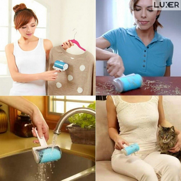 Rola Adeziva Haine Reutilizabila pentru Indepartarea Scamelor sau a Parului de Animale, Lavabila, Albastru, Dimensiuni 10x5.5 cm, Luxer [9]