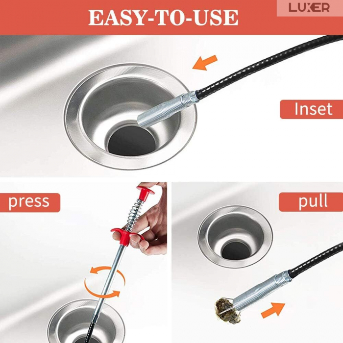 Sarpe Desfundare Chiuveta/Cada/WC/Tevi de Scurgere cu Sistem Extractor cu 4 Brate, Lungime 90 cm, Luxer, sarpe cu 4 brate pentru desfundat tevi karcher chiuveta kaufland leroy merlin dedeman 0.9 m 1.6m pentru desfundare wc tevi profesional hornbach mathaus olx ieftin luxer [4]