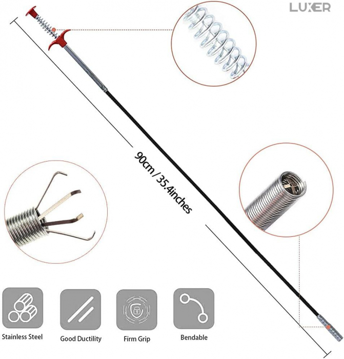 Sarpe Desfundare Chiuveta/Cada/WC/Tevi de Scurgere cu Sistem Extractor cu 4 Brate, Lungime 90 cm, Luxer, sarpe cu 4 brate pentru desfundat tevi karcher chiuveta kaufland leroy merlin dedeman 0.9 m 1.6m pentru desfundare wc tevi profesional hornbach mathaus olx ieftin luxer [20]