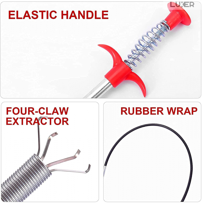Sarpe Desfundare Chiuveta/Cada/WC/Tevi de Scurgere cu Sistem Extractor cu 4 Brate, Lungime 90 cm, Luxer, sarpe cu 4 brate pentru desfundat tevi karcher chiuveta kaufland leroy merlin dedeman 0.9 m 1.6m pentru desfundare wc tevi profesional hornbach mathaus olx ieftin luxer [19]