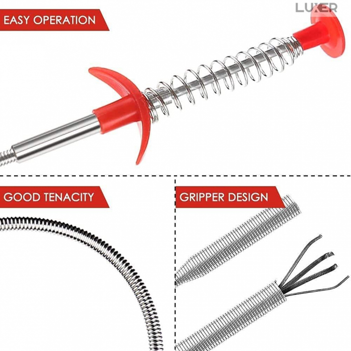 Sarpe Desfundare Chiuveta/Cada/WC/Tevi de Scurgere cu Sistem Extractor cu 4 Brate, Lungime 90 cm, Luxer, sarpe cu 4 brate pentru desfundat tevi karcher chiuveta kaufland leroy merlin dedeman 0.9 m 1.6m pentru desfundare wc tevi profesional hornbach mathaus olx ieftin luxer [3]