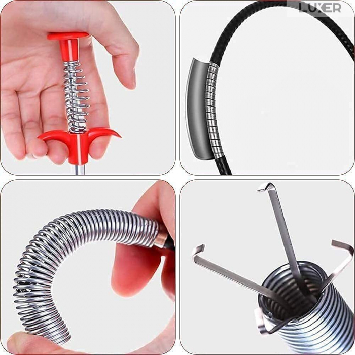 Sarpe Desfundare Chiuveta/Cada/WC/Tevi de Scurgere cu Sistem Extractor cu 4 Brate, Lungime 90 cm, Luxer, sarpe cu 4 brate pentru desfundat tevi karcher chiuveta kaufland leroy merlin dedeman 0.9 m 1.6m pentru desfundare wc tevi profesional hornbach mathaus olx ieftin luxer [18]
