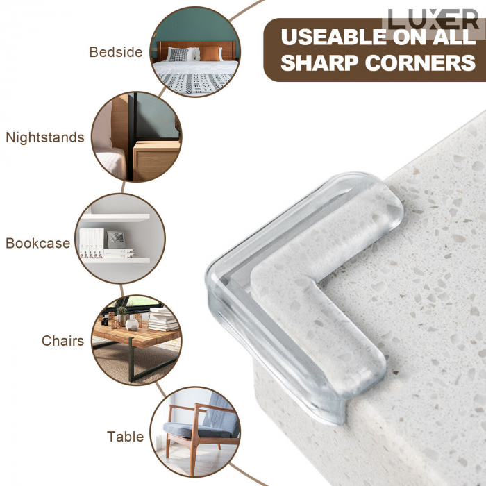 Set 10 Coltare pentru Protectia Bebelusilor/Copiilor la Colturile Mobilei, din Silicon, forma de Triunghi, Luxer 3.8x3.8x1.5 cm, coltare mobila protectie pt copii dedeman emag leroy jumbo ieftine luxer [2]