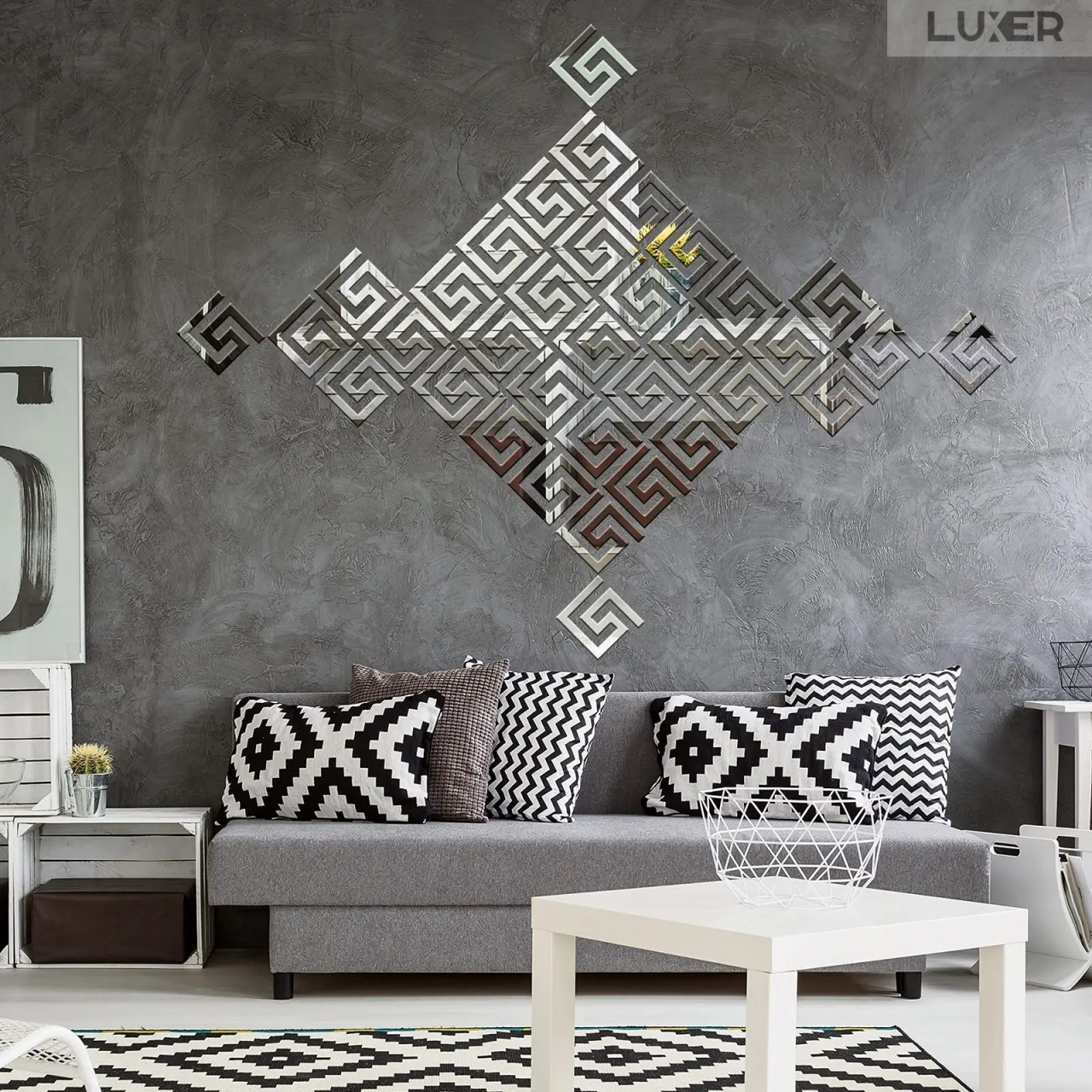 Set 10 Oglinzi Acrilice Autoadezive Luxer, Model Versace, Oglinda Decorativa Perete/Mobila pentru Hol Living Baie, Dimensiuni 10x10 cm, Silver [3]