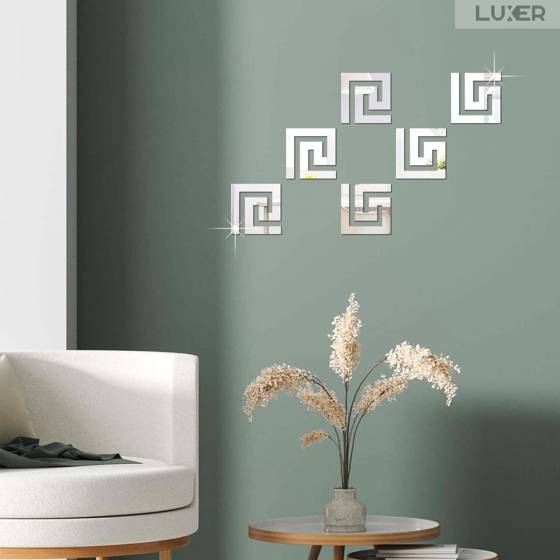 Set 10 Oglinzi Acrilice Autoadezive Luxer, Model Versace, Oglinda Decorativa Perete/Mobila pentru Hol Living Baie, Dimensiuni 10x10 cm, Silver [7]