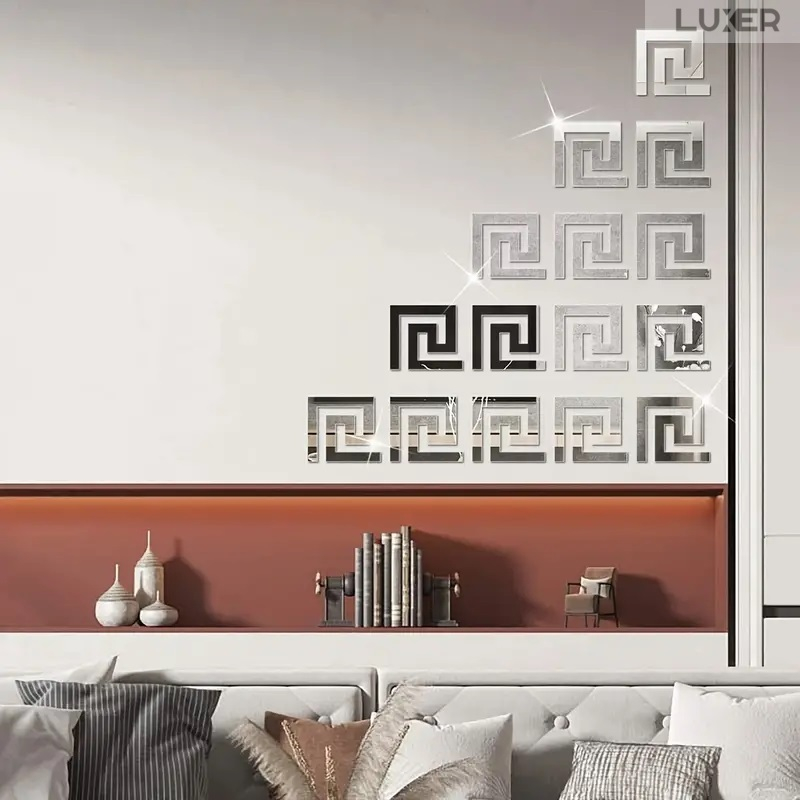 Set 10 Oglinzi Acrilice Autoadezive Luxer, Model Versace, Oglinda Decorativa Perete/Mobila pentru Hol Living Baie, Dimensiuni 16x16 cm, Silver [3]