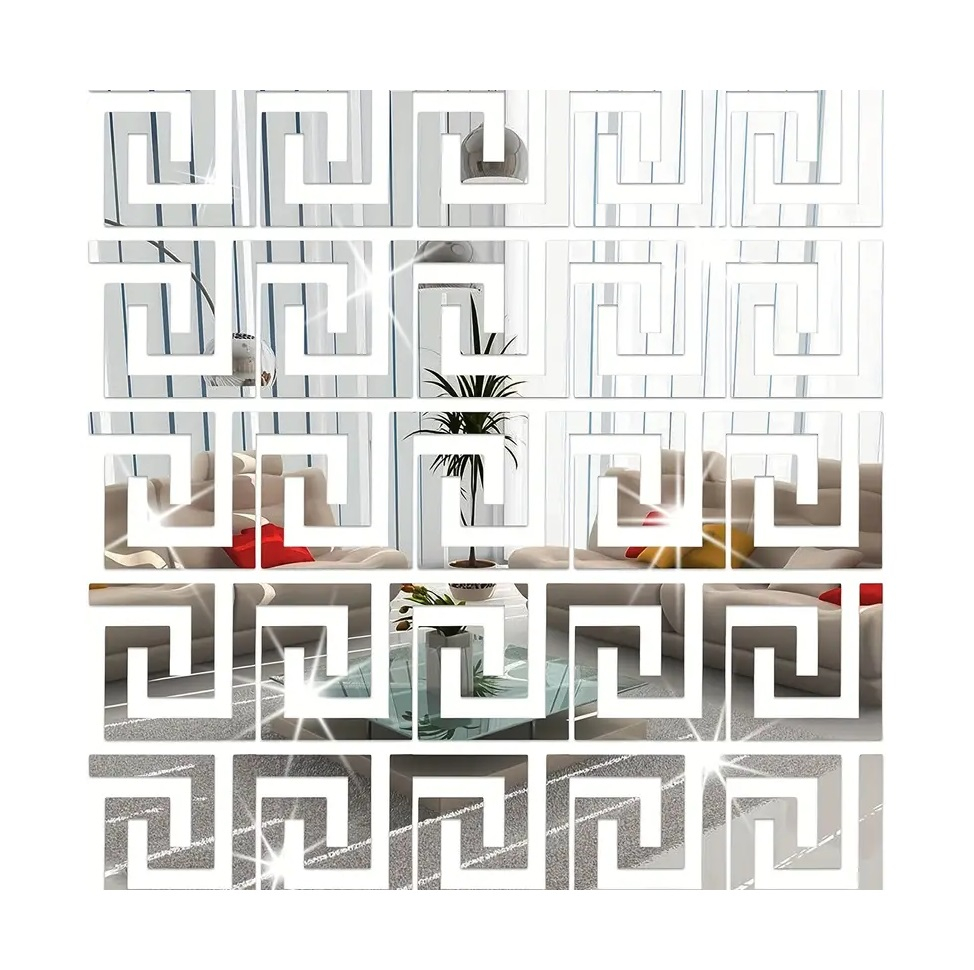 Set 10 Oglinzi Acrilice Autoadezive Luxer, Model Versace, Oglinda Decorativa Perete/Mobila pentru Hol Living Baie, Dimensiuni 16x16 cm, Silver [5]