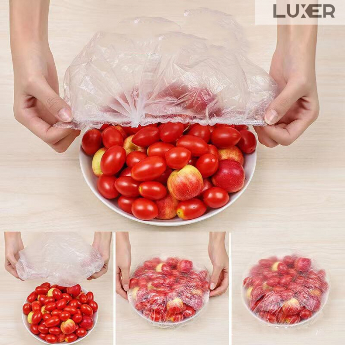 Set 100 Huse cu Elastic Pentru Protectie Boluri/Tavi/Recipiente Tip Capac Castroane  cu Diametrul intre 10-23 cm, Transparente, Luxer, emag dedeman hornbach leroy pepco ieftine durabile rezistente pentru alimente tevi cratite boluri casolete ieftine luxer [8]