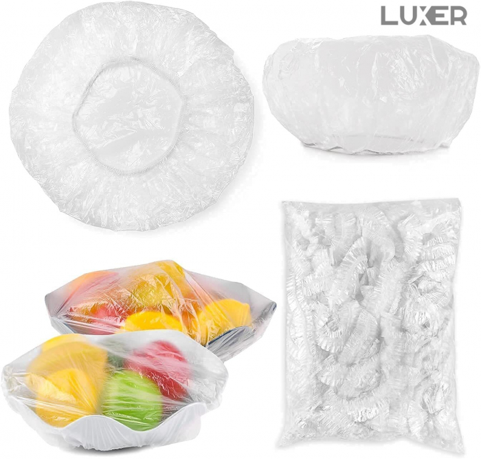 Set 100 Huse cu Elastic Pentru Protectie Boluri/Tavi/Recipiente Tip Capac Castroane  cu Diametrul intre 10-23 cm, Transparente, Luxer, emag dedeman hornbach leroy pepco ieftine durabile rezistente pentru alimente tevi cratite boluri casolete ieftine luxer [17]