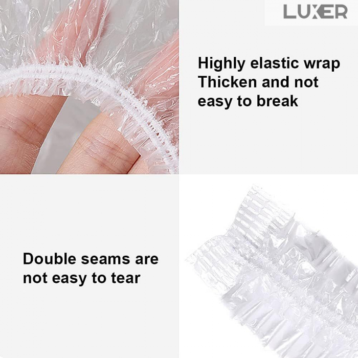 Set 100 Huse cu Elastic Pentru Protectie Boluri/Tavi/Recipiente Tip Capac Castroane  cu Diametrul intre 10-23 cm, Transparente, Luxer, emag dedeman hornbach leroy pepco ieftine durabile rezistente pentru alimente tevi cratite boluri casolete ieftine luxer [19]