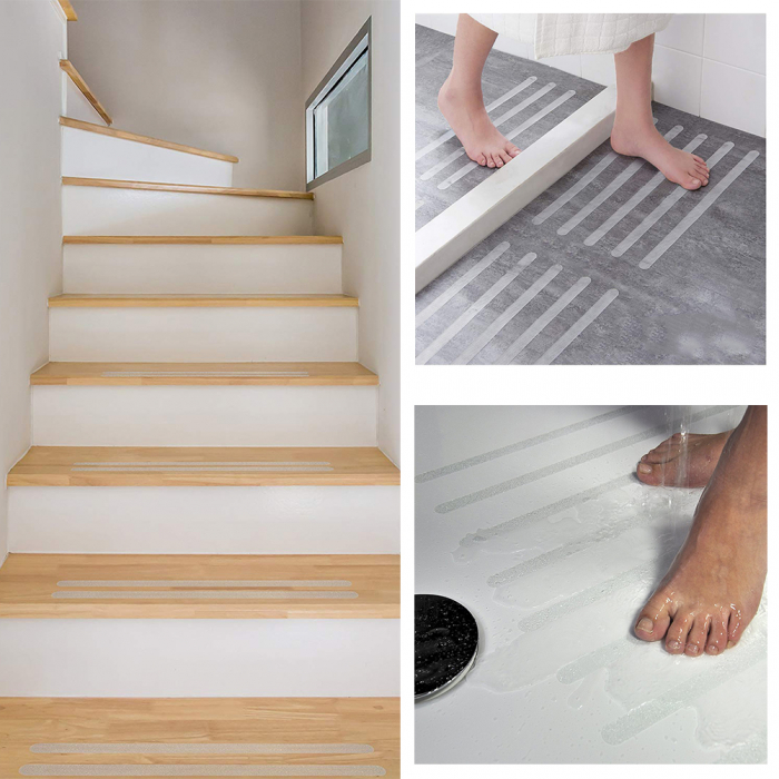 Set 12 Benzi Antiderapante Transparente din Silicon Autoadeziv, Luxer, 20x2cm, benzi antiderapante pentru scaricovor dedeman, interior exterior, util in dus sau baie dedeman jysk, pentru gresie incaltaminte bucatarie din silicon ieftine luxer [5]