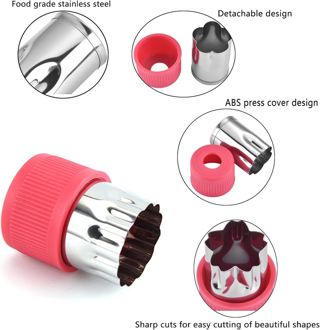 Set 12 forme din oțel inoxidabil Luxer pentru decupat aluat, fructe și legume, cu mâner anti-alunecare roșu [10]