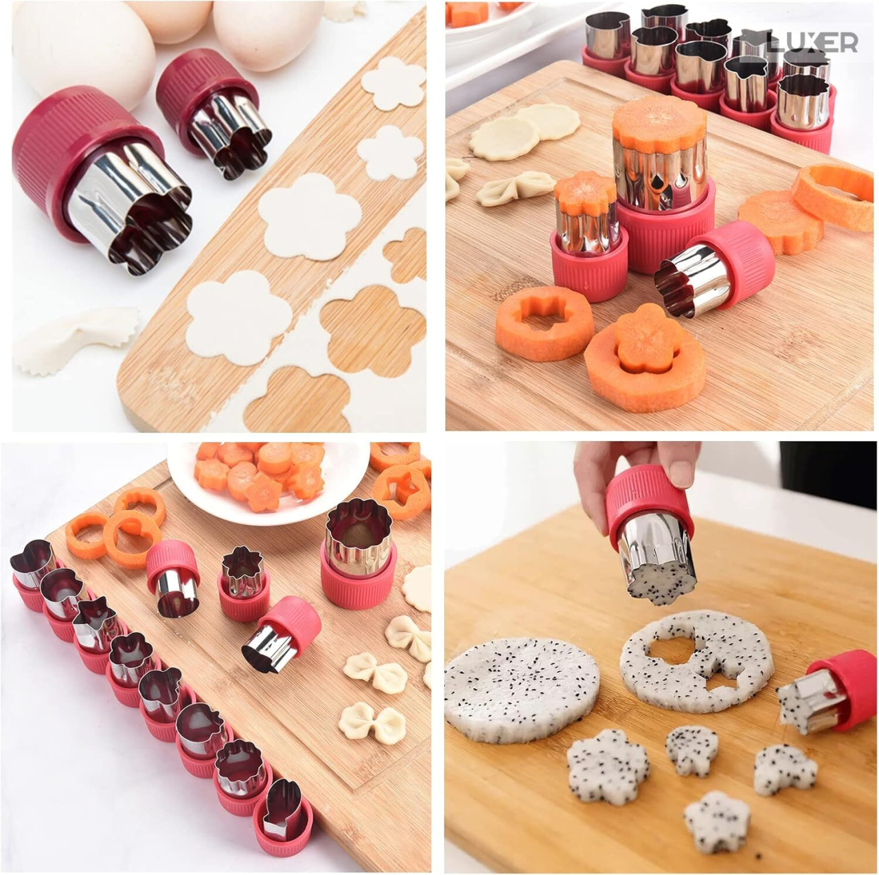 Set 12 forme din oțel inoxidabil Luxer pentru decupat aluat, fructe și legume, cu mâner anti-alunecare roșu [5]