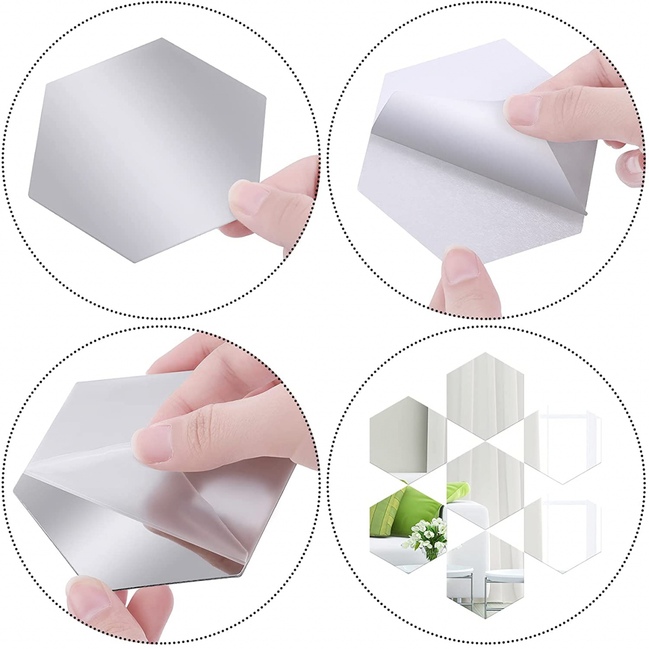 Set oglinzi acrilice Luxer, model hexagon, 18.5x16x9.3 cm, silver, oglinda acrilica perete mare decortiva dedeman dormitor rama ikea baie dedeman jysk ieftin pret emag mobexpert moderne ieftine leroy merlin autocolant hexagon luxer [9]
