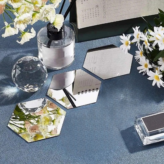 Set oglinzi acrilice Luxer, model hexagon, 18.5x16x9.3 cm, silver, oglinda acrilica perete mare decortiva dedeman dormitor rama ikea baie dedeman jysk ieftin pret emag mobexpert moderne ieftine leroy merlin autocolant hexagon luxer [8]