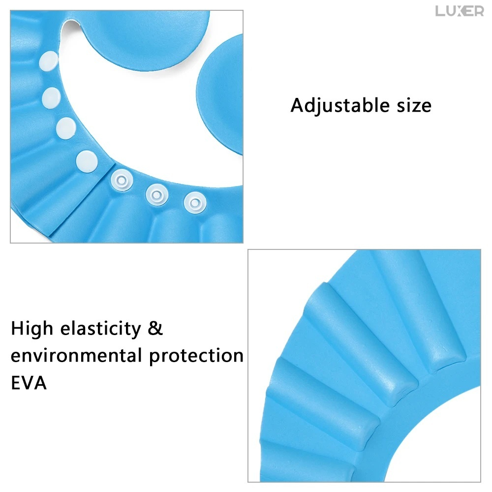 Set 2 Casti de Baie cu Marime Ajustabila Pentru Copii, Casca de Protectie Dus, Protectie Pentru Ochi si Urechi, Albastra, Luxer, Casca Baie Pentru Bebelusi, Palarie Casca de Protectie  Materiale Moi, Luxer [3]