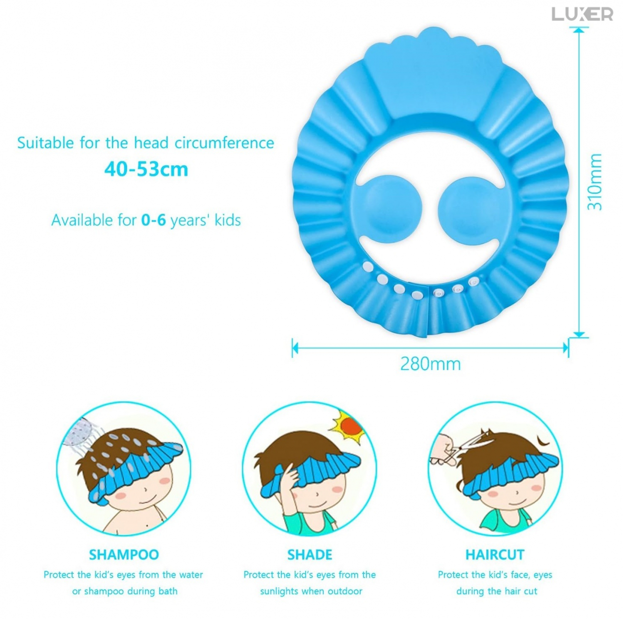 Set 2 Casti de Baie cu Marime Ajustabila Pentru Copii, Casca de Protectie Dus, Protectie Pentru Ochi si Urechi, Albastra, Luxer, Casca Baie Pentru Bebelusi, Palarie Casca de Protectie  Materiale Moi, Luxer [10]