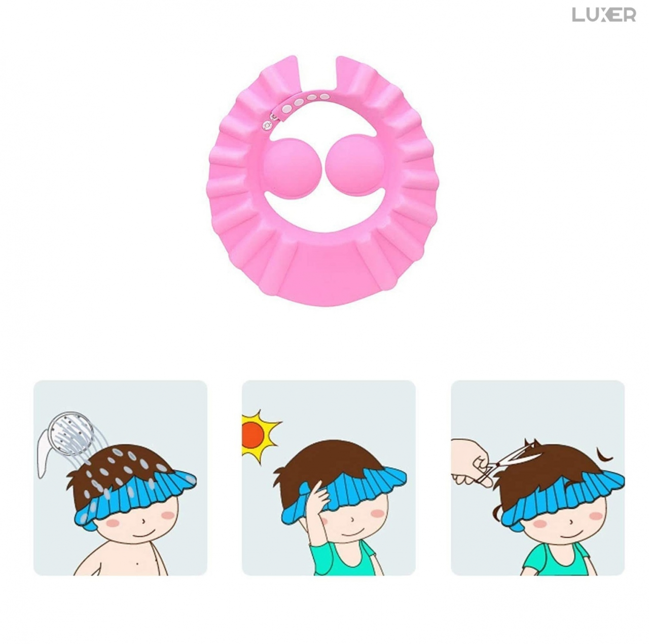 Set 2 Casti de Baie cu Marime Ajustabila Pentru Copii, Casca de Protectie Dus, Protectie Pentru Ochi si Urechi, Roz, Luxer, Casca Baie Pentru Bebelusi, Palarie Casca de Protectie  Materiale Moi, Luxer [3]