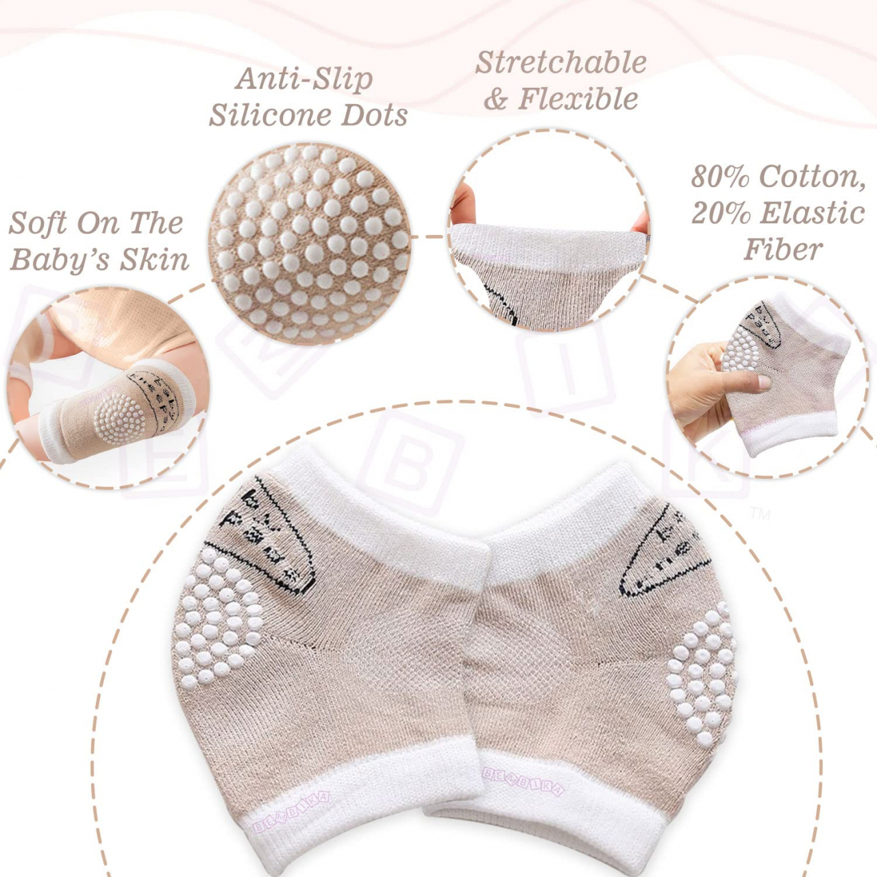 Set 2 Genunchiere Antiderapante Pentru Bebelusi Sau Copii Cu Varste Intre 6 luni-3 ani, Nude, Luxer,  Protectie Genunchi Bebelusi,  Cotiere Copii Farmacie Pepco Bebe Tei Decathlon Luxer [2]