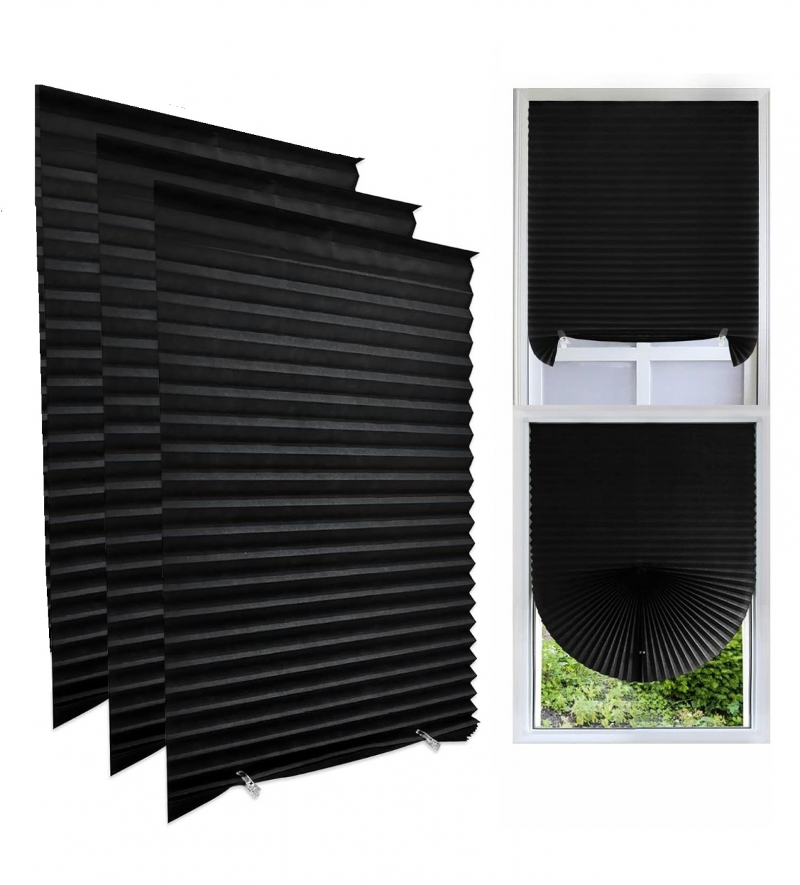 Set 3 Jaluzele Plisate cu Sistem de Prindere Autoadeziv Luxer, Dimensiuni 150X60 cm, Negru, jaluzele geamuri mansarda rulou dedeman velux leroy merlin pentru ferestre interior hornbach ieftine luxer [1]