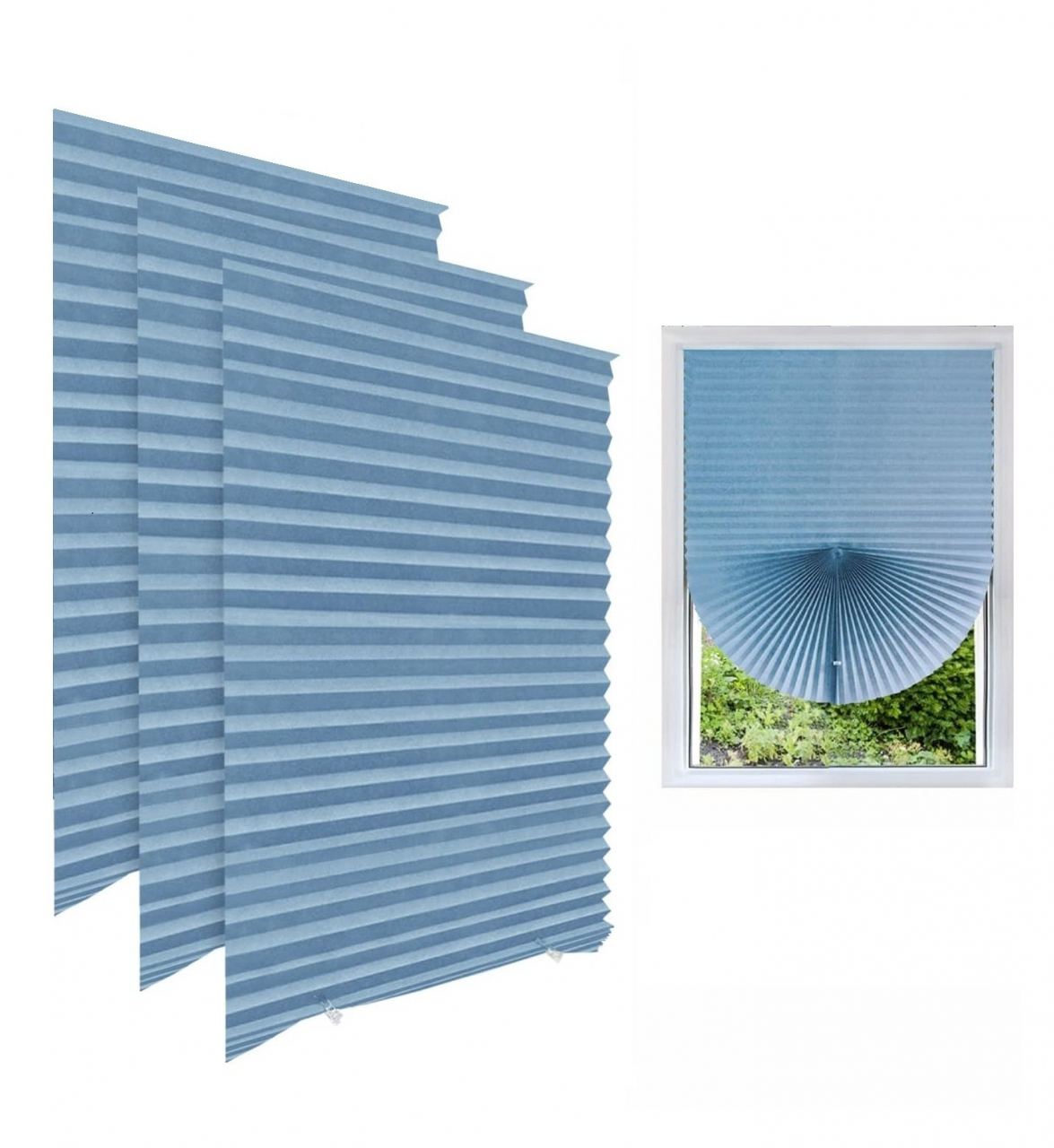 Set 3 Jaluzele Plisate cu Sistem de Prindere Autoadeziv Luxer, Dimensiuni 150X60 cm, Albastru, jaluzele geamuri mansarda rulou dedeman velux leroy merlin pentru ferestre interior hornbach ieftine luxer [1]