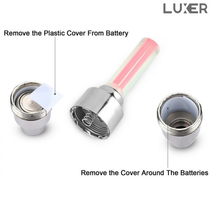 Set 2 Lumini LED pentru Roata Bicicleta/Masina/Motocicleta, cu Ventil, Alimentare: Baterii, Multiple Culori, Luxer, set lumini biciclete, motoare, masini fata spate pentru roata puternice dechatlon auchan carrefour emag fata spate luxer [4]