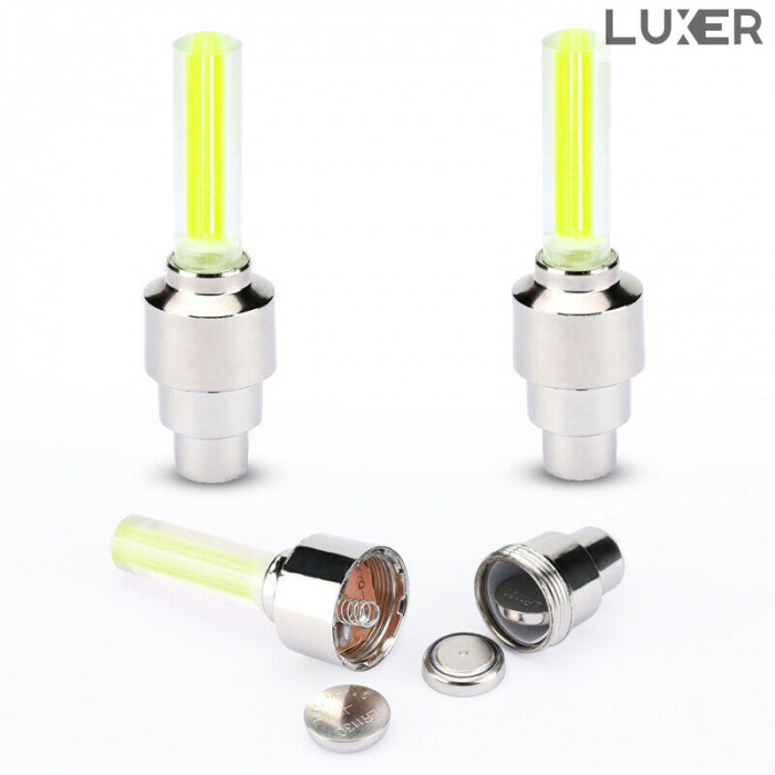 Set 2 Lumini LED pentru Roata Bicicleta/Masina/Motocicleta, cu Ventil, Alimentare: Baterii, Multiple Culori, Luxer, set lumini biciclete, motoare, masini fata spate pentru roata puternice dechatlon auchan carrefour emag fata spate luxer [2]