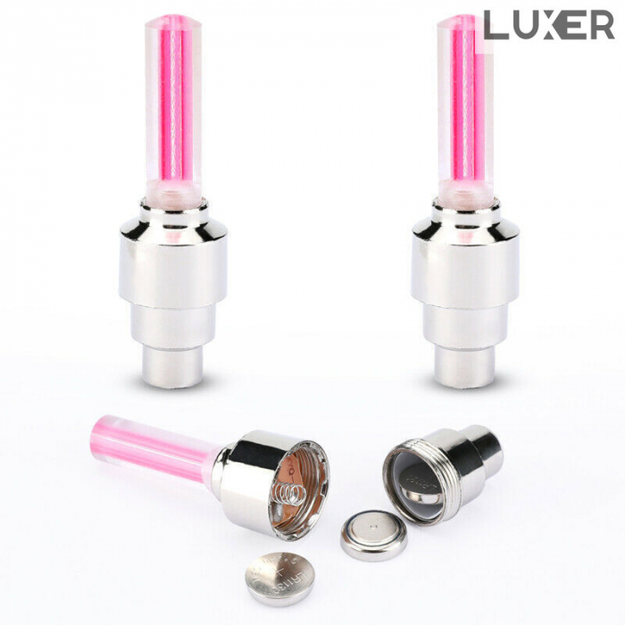 Set 2 Lumini LED pentru Roata Bicicleta/Masina/Motocicleta, cu Ventil, Alimentare: Baterii, Multiple Culori, Luxer, set lumini biciclete, motoare, masini fata spate pentru roata puternice dechatlon auchan carrefour emag fata spate luxer [7]