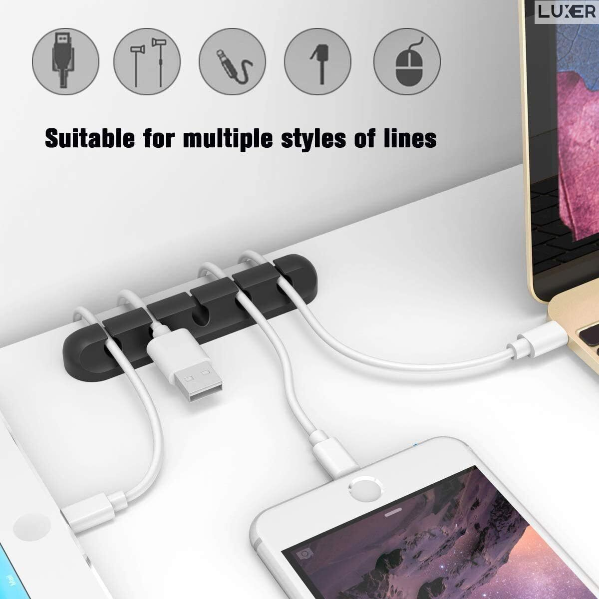 Set 2 Organizatoare Cabluri Universale pentru Birou/Masina/Dulapuri, 5 Compartimente, Prindere Adeziva 3M, Negru, Luxer [6]