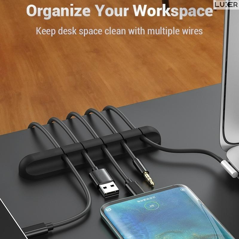 Set 2 Organizatoare Cabluri Universale pentru Birou/Masina/Dulapuri, 5 Compartimente, Prindere Adeziva 3M, Negru, Luxer [2]