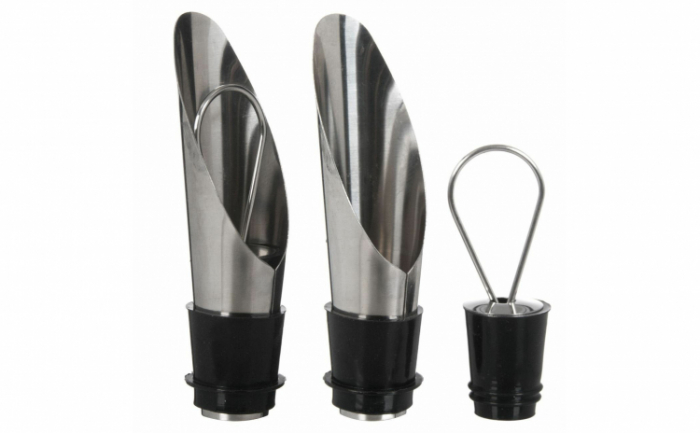 Set 2 Picuratoare/Aeratoare pentru Sticla de Vin, din Inox, Cu Garnitura din Cauciuc si Dop, Universal, Argintiu, Luxer [5]