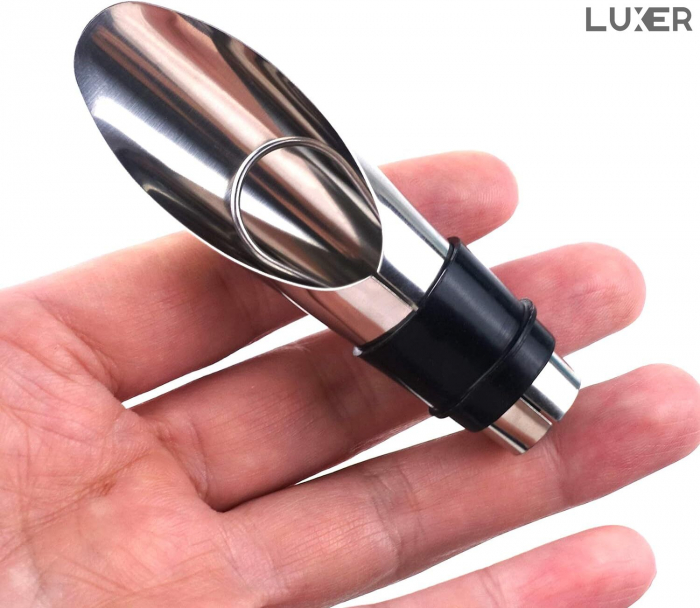 Set 2 Picuratoare/Aeratoare pentru Sticla de Vin, din Inox, Cu Garnitura din Cauciuc si Dop, Universal, Argintiu, Luxer [9]
