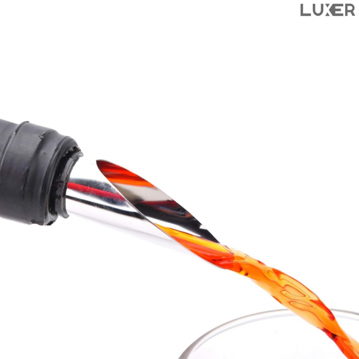 Set 2 Picuratoare/Aeratoare pentru Sticla de Vin, din Inox, Cu Garnitura din Cauciuc si Dop, Universal, Argintiu, Luxer [11]
