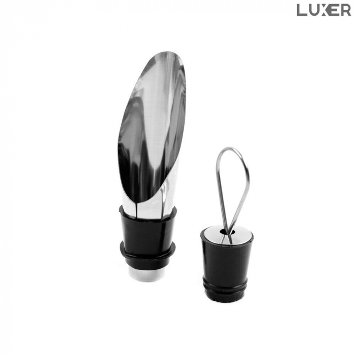 Set 2 Picuratoare/Aeratoare pentru Sticla de Vin, din Inox, Cu Garnitura din Cauciuc si Dop, Universal, Argintiu, Luxer [13]