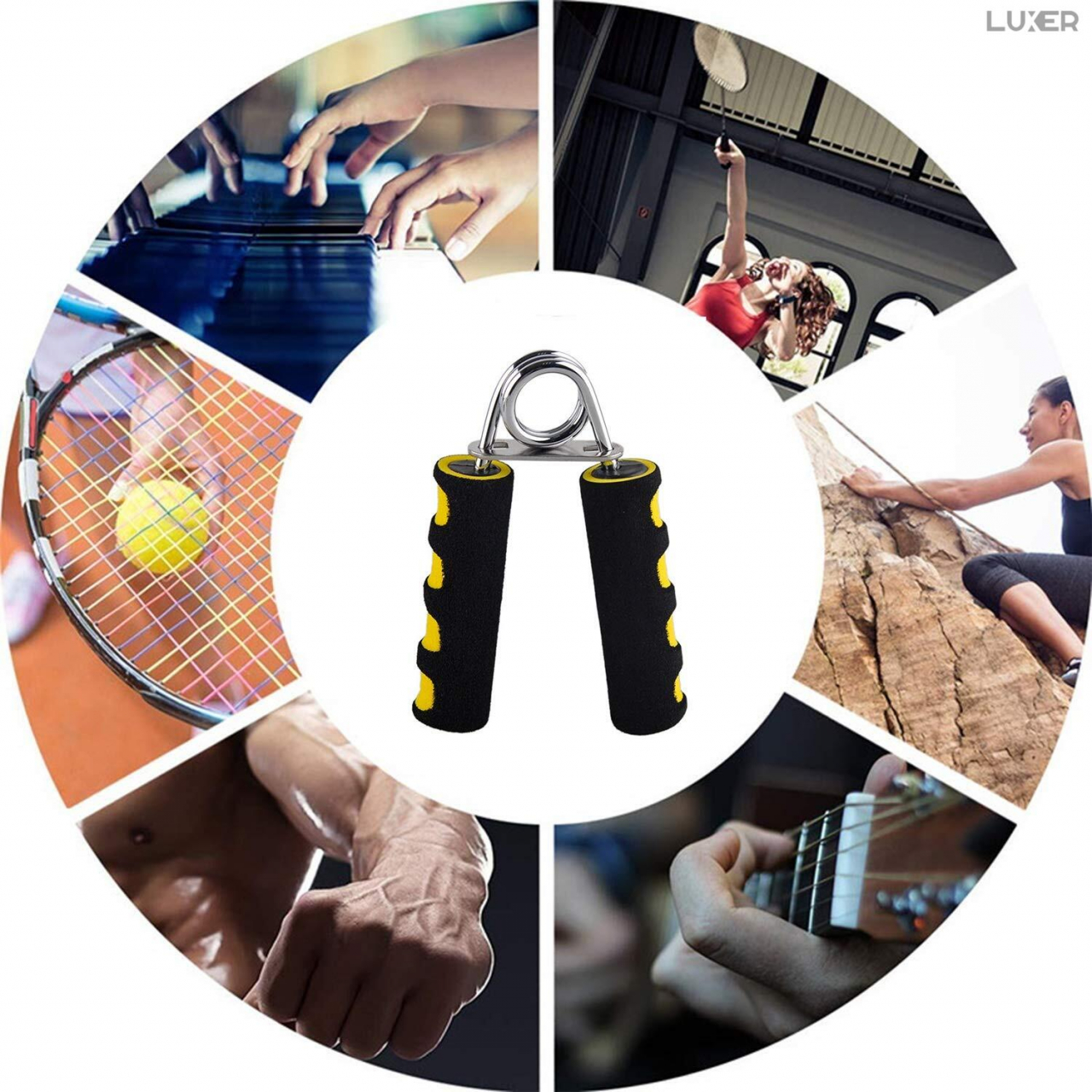Set 2 x Flexor Tonifiere Antebrat si Intarire Musculatura Incheietura Mainii, Arc Rezistent din Otel si Manere din Spuma, Dimensiuni 13x9.5 cm, Negru/Galben,Luxer, Decathlon, Intersport, Hervis [9]